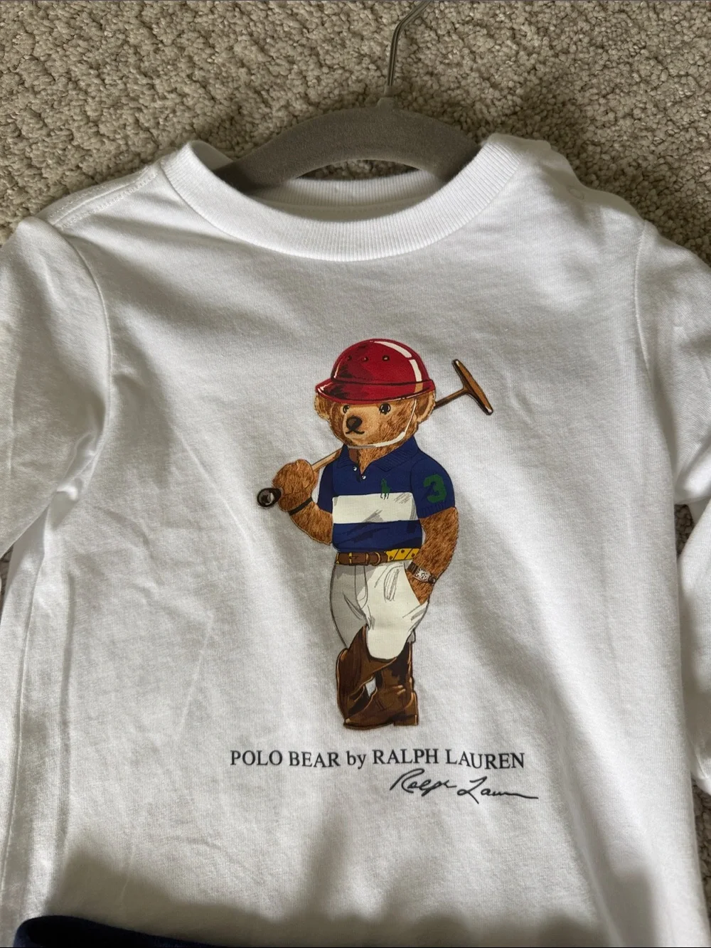 Baby NWT Ralph Lauren White Polo Bear Tee & Navy Jogger Set. Size 9M